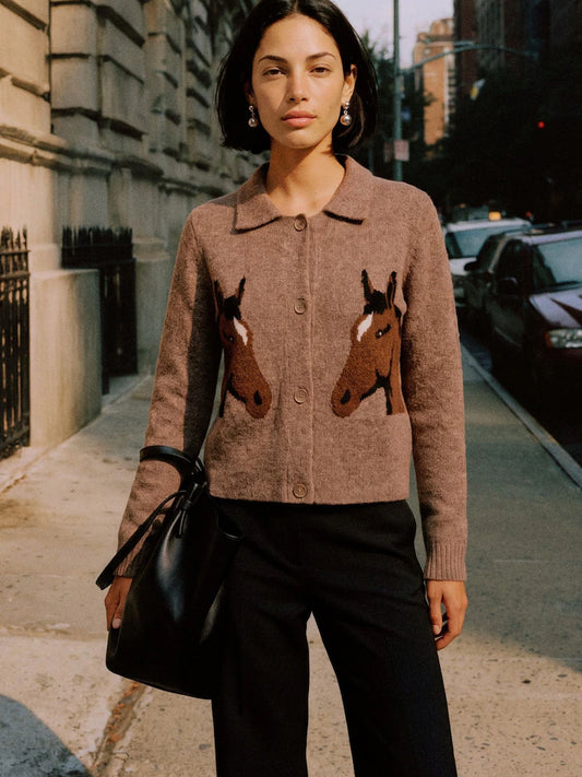 Vero Moda Cavallo Polo Horse Cardigan in Ashy Taupe