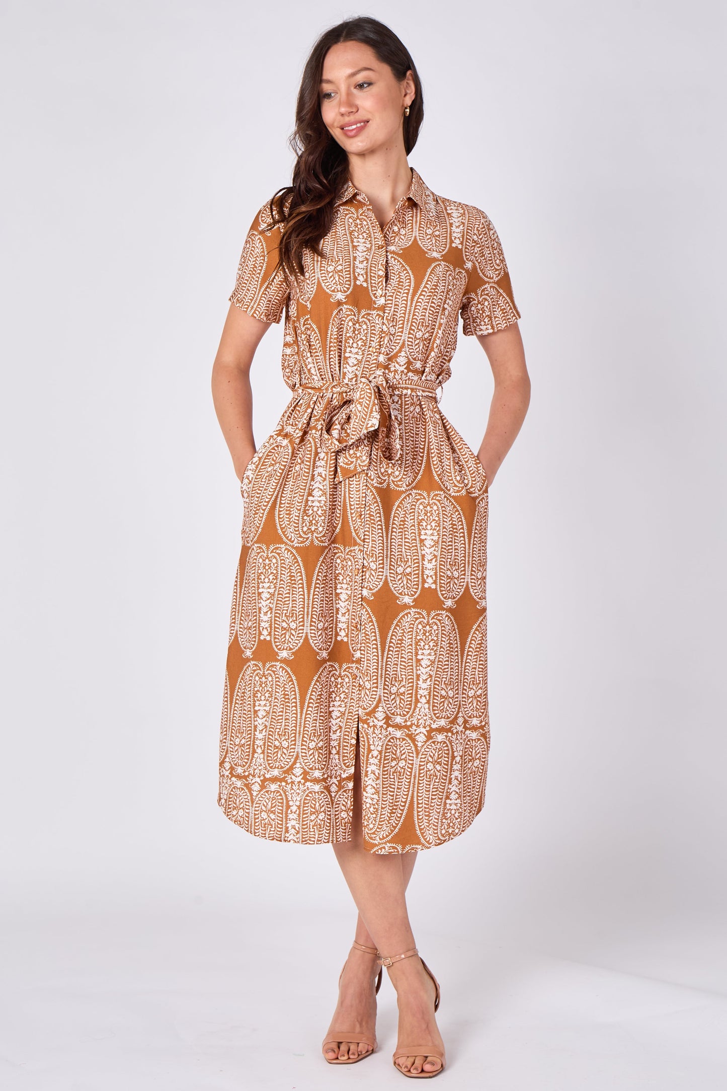 Paisley Midi Shirt Dress in Sienna