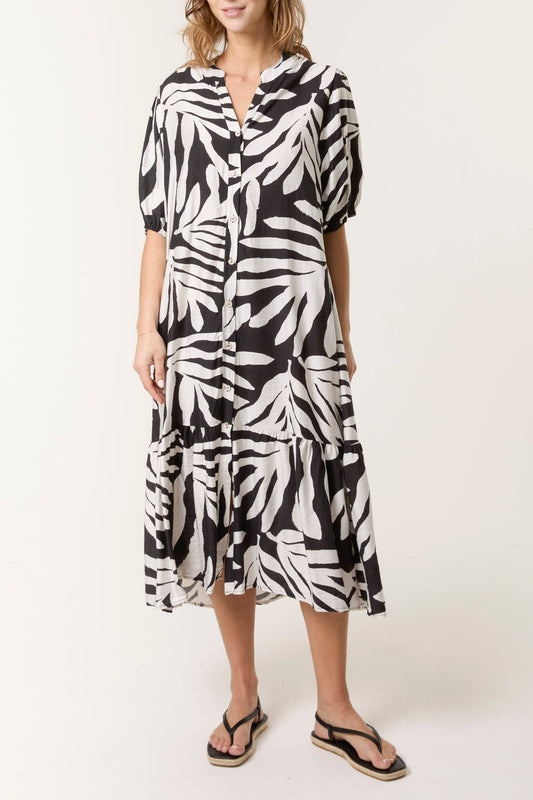 Luna Leaf Print Smock Dress