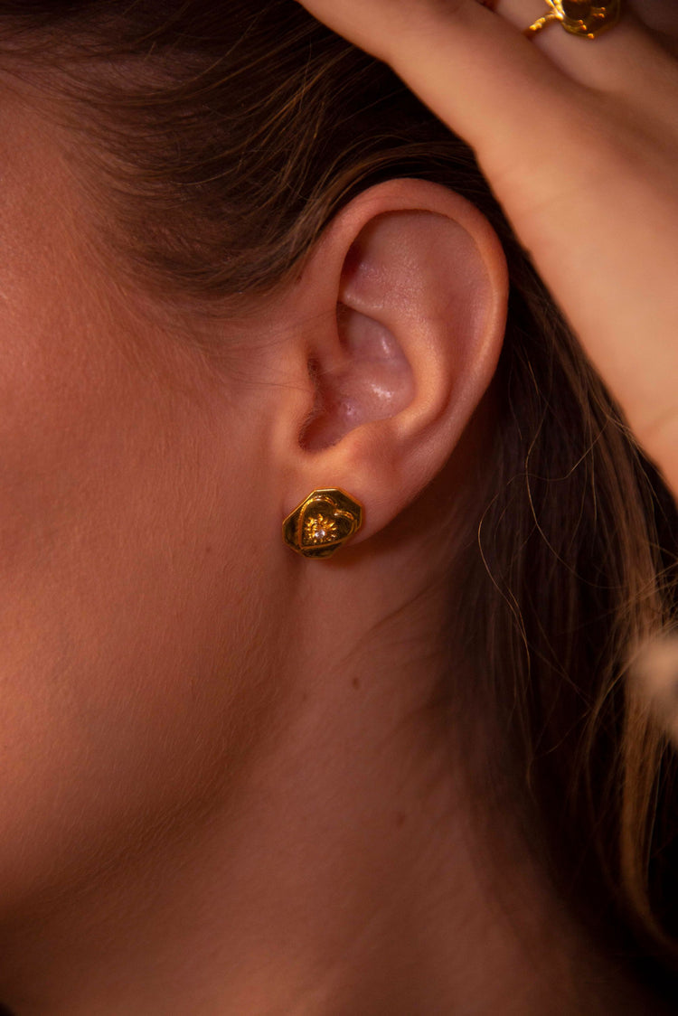 My Doris Gold Crystal Heart Stud Earrings