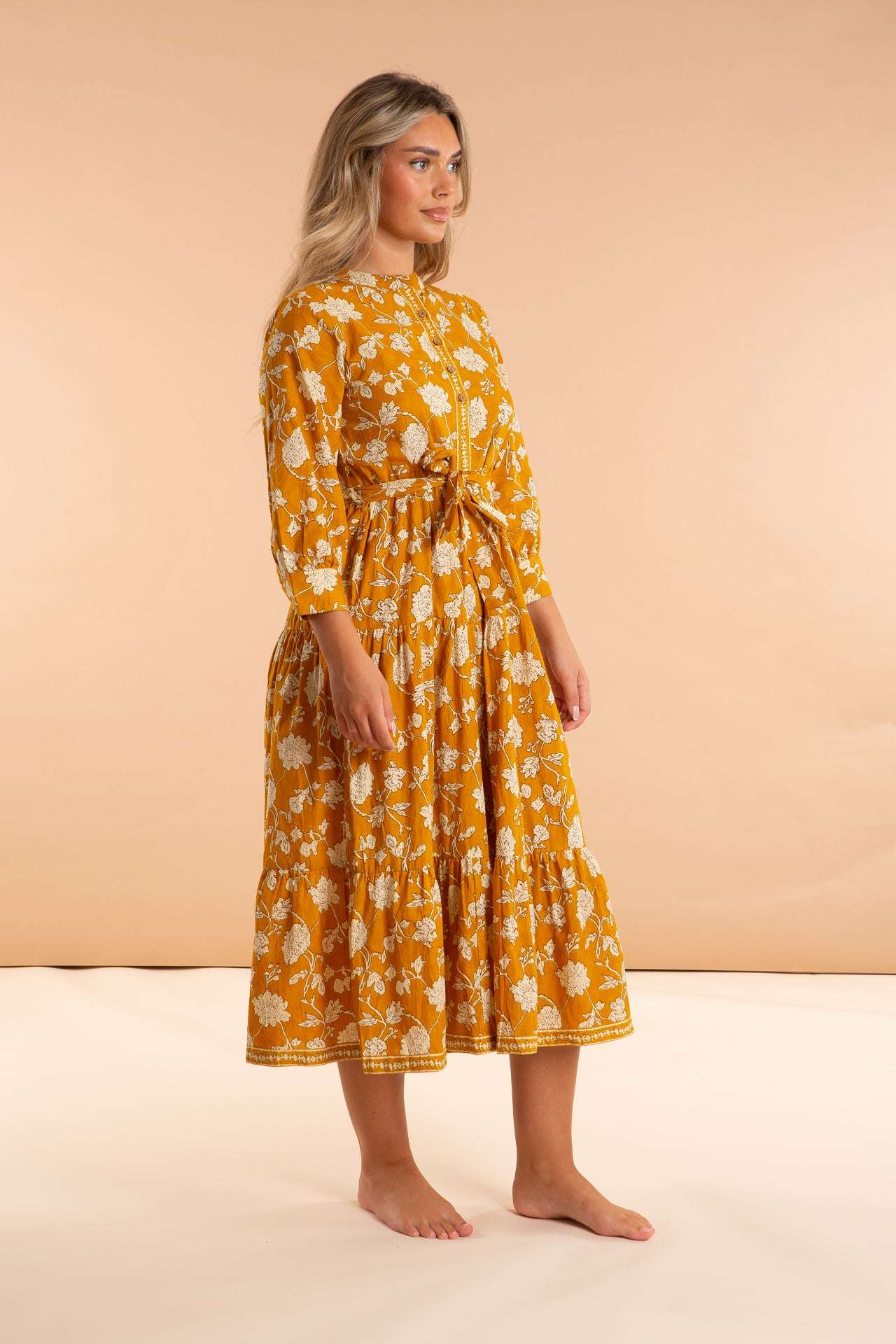 Inara Indian Cotton Golden Tulip Dress