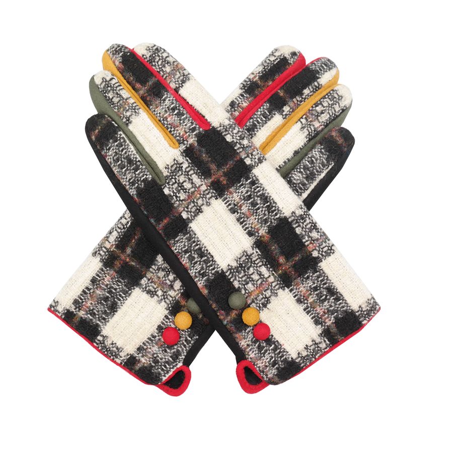 Black Tartan Colour Block Gloves