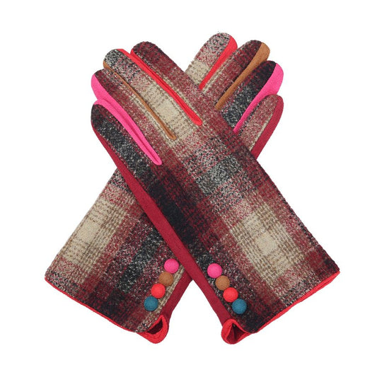 Maroon Check Colour Block Gloves