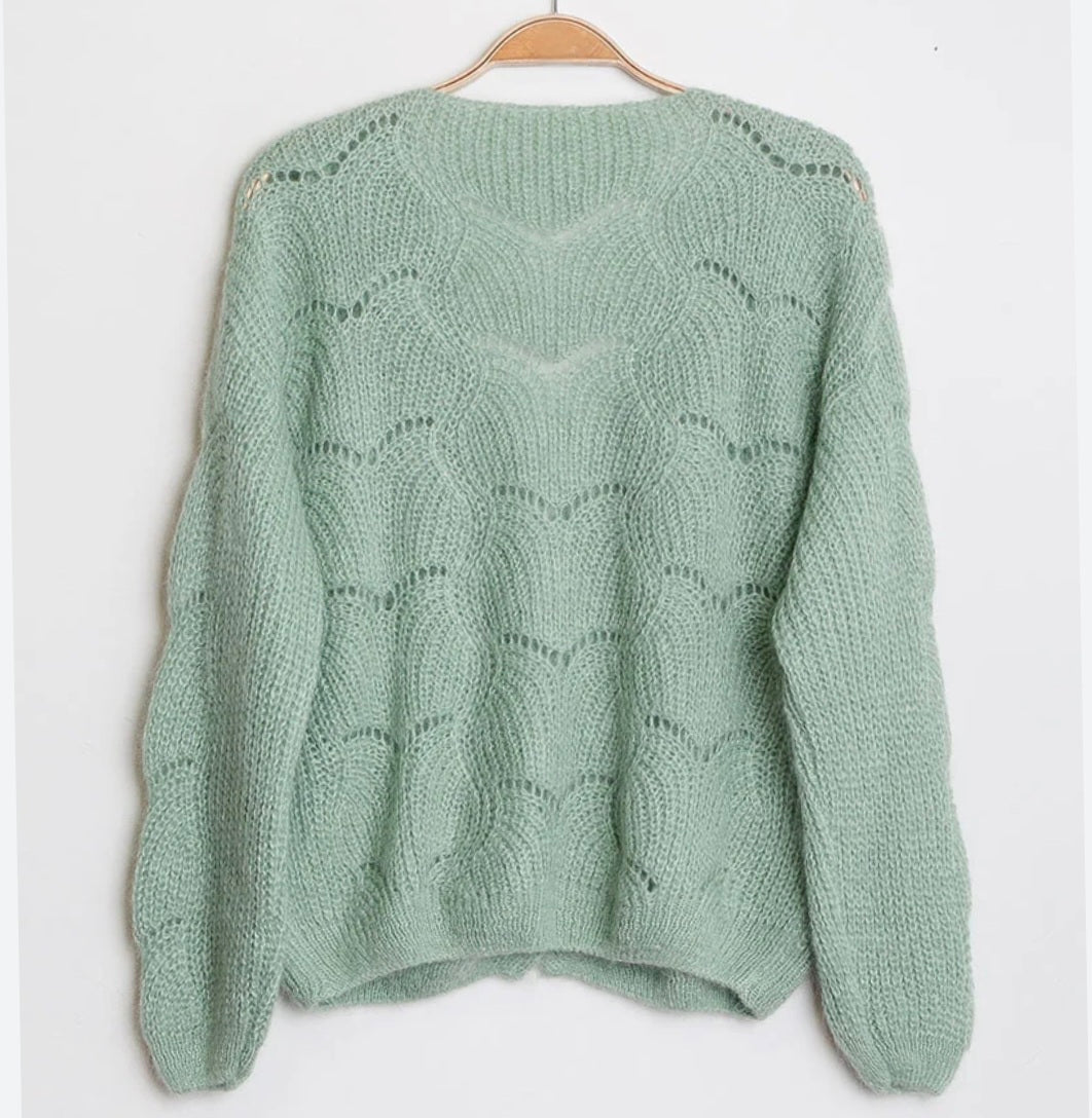 Mohair Pointelle Cardigan in Mint