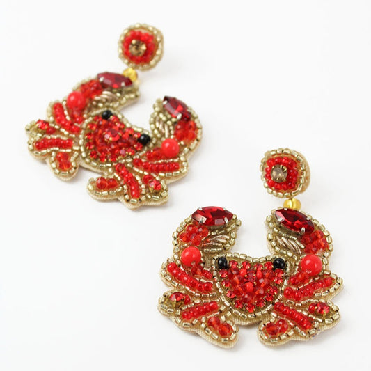 My Doris Beaded Red Crab Earrings