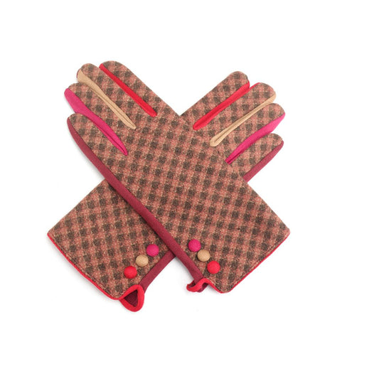 Printed Colour Block Gloves - Maroon