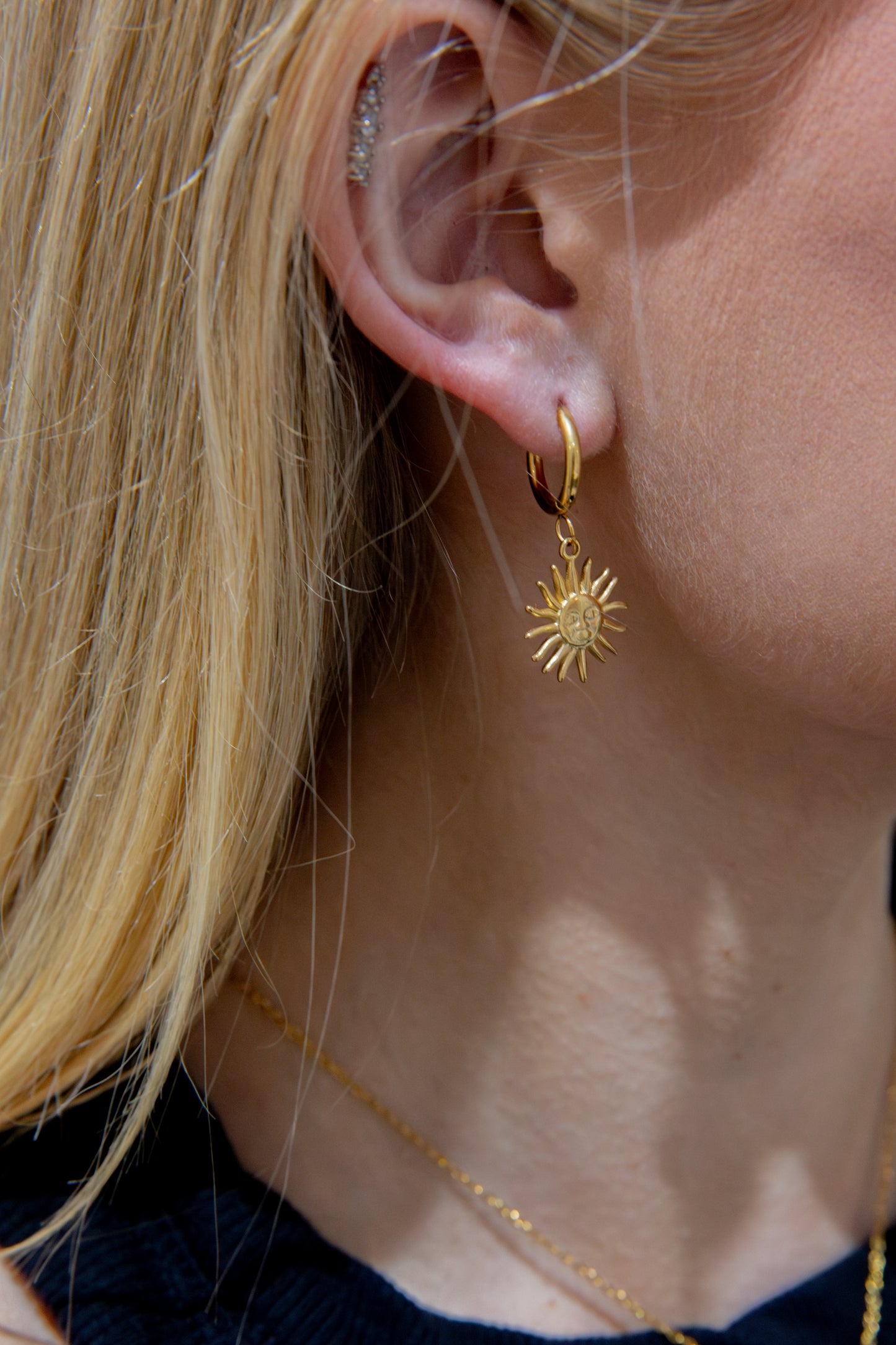 WHITE LEAF 18kt Plated Gold Sun Goddess Huggie Hoops