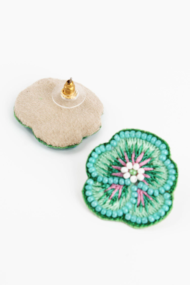 My Doris Mint Pansy Beaded Stud Earrings