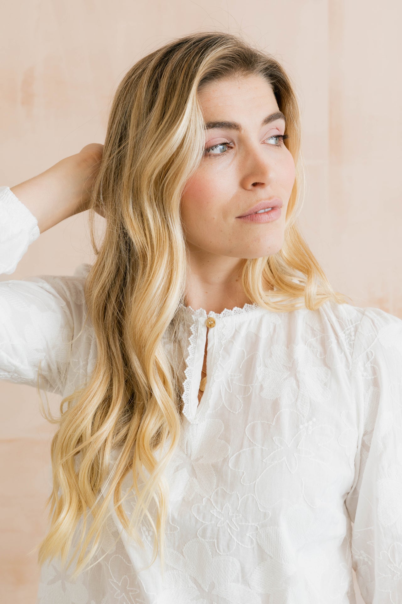 Lily & Me Emily Embroidered Keyhole Blouse