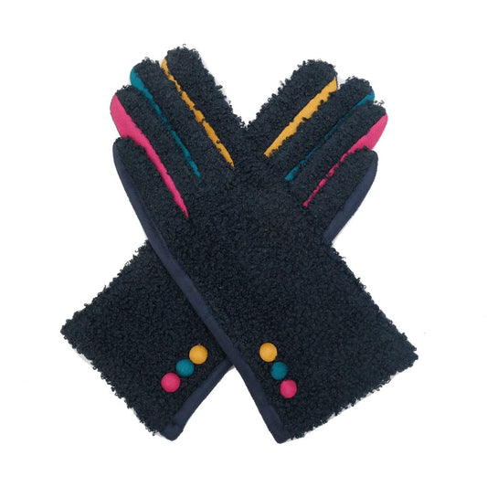 Borg Colour Block Gloves - Navy