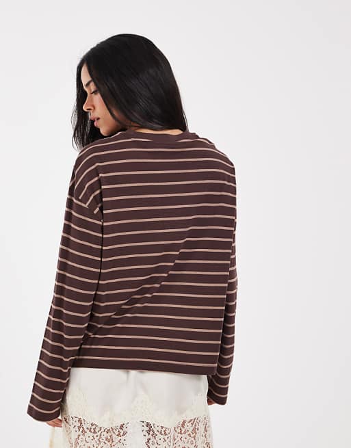ONLY Happy Stripe Top in Brown