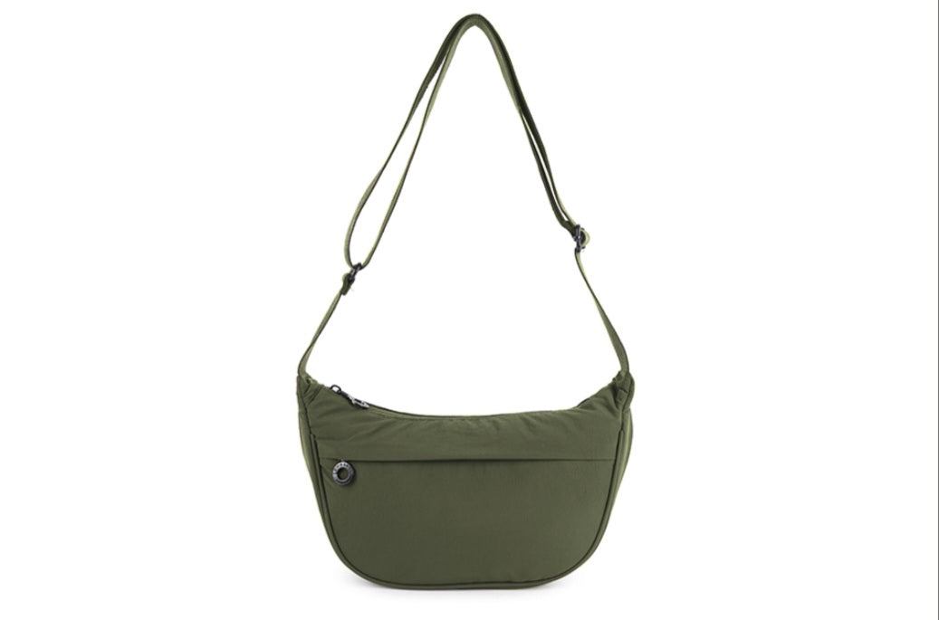 Sling Zip Front Cross Body Bag in Khaki