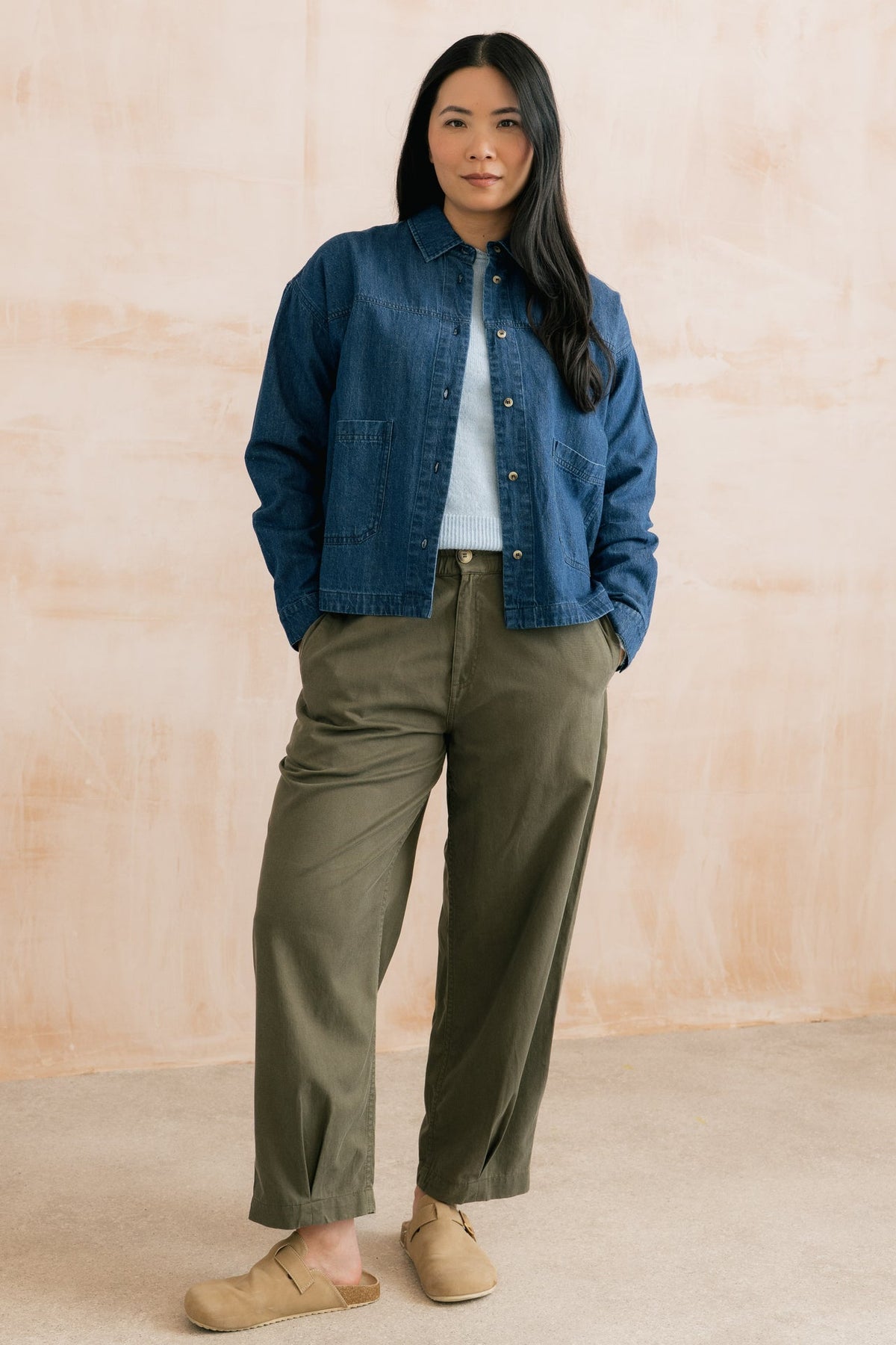 Lily & Me Shirin Olive Relaxed Barrel Leg Trousers