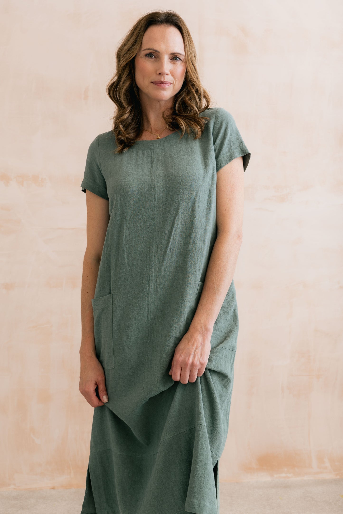 Lily & Me Summer Breeze Linen Dress in Laurel