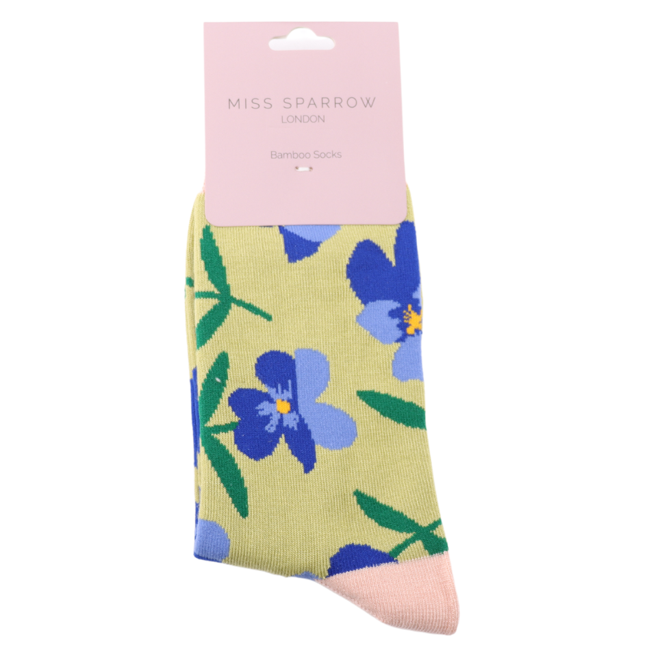 Lime Pansies Bamboo Socks