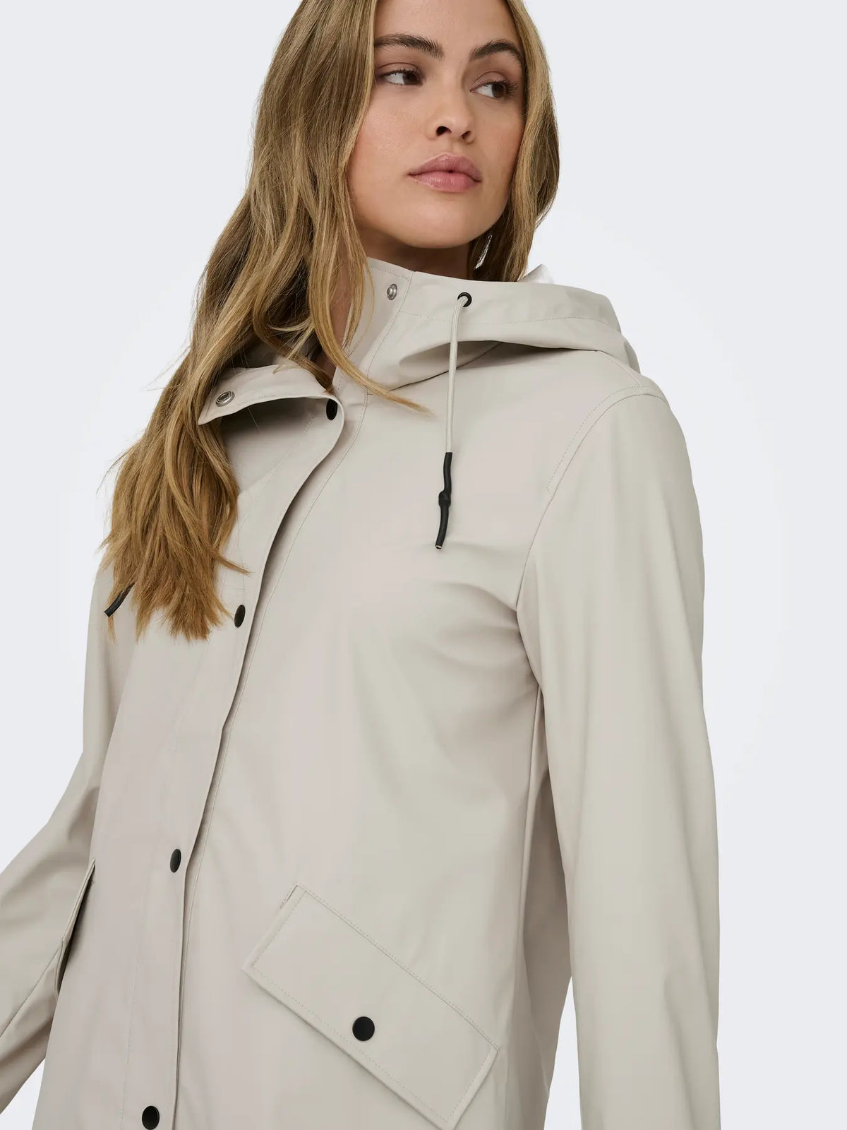ONLY Elisa Longline Rubberised Raincoat in Pebble