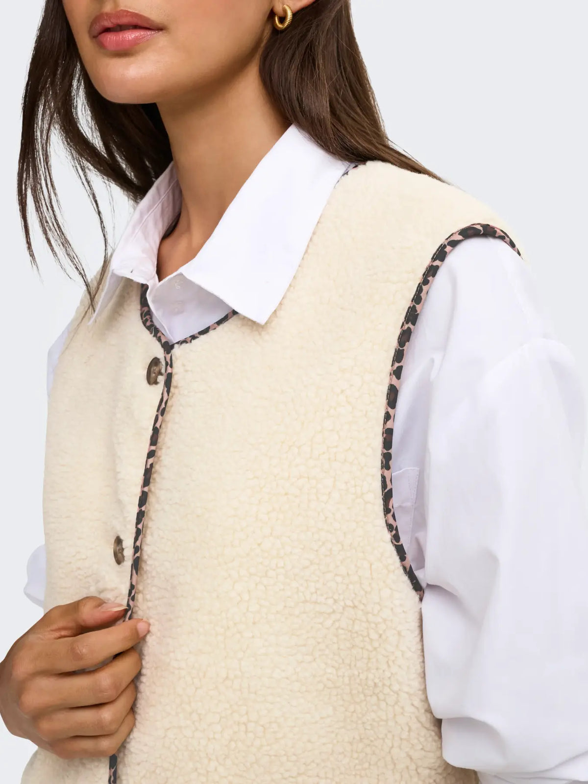 ONLY Baby Teddy Vest with Animal Print Trim
