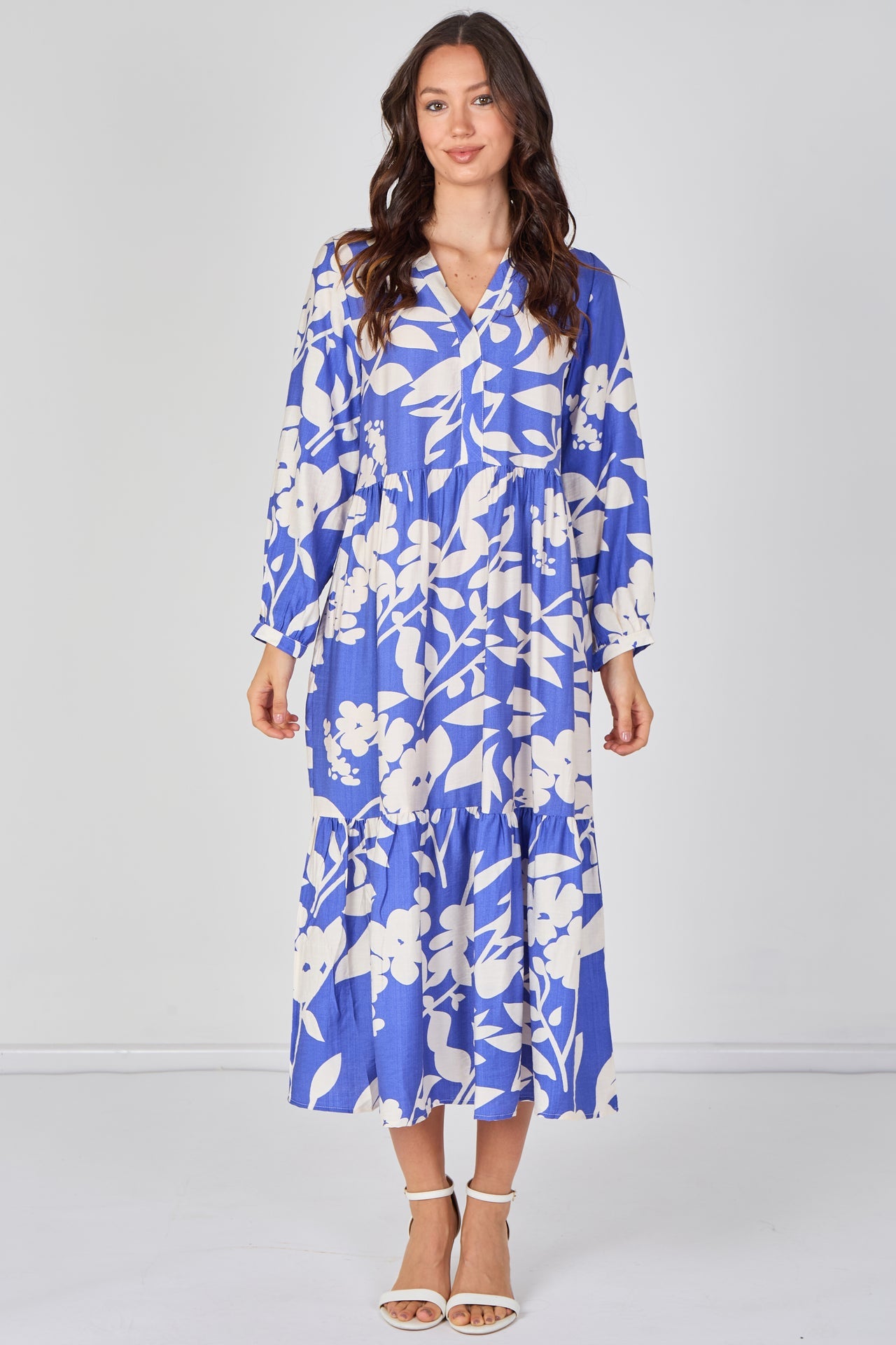 Cobalt Blossom Tiered Midaxi Dress