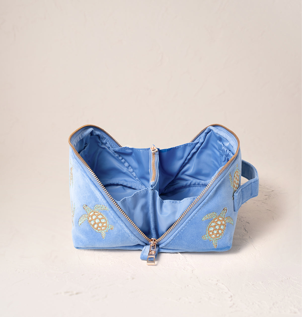 Turtle Conservation Open Flat Makeup Bag in Caribbean Blue