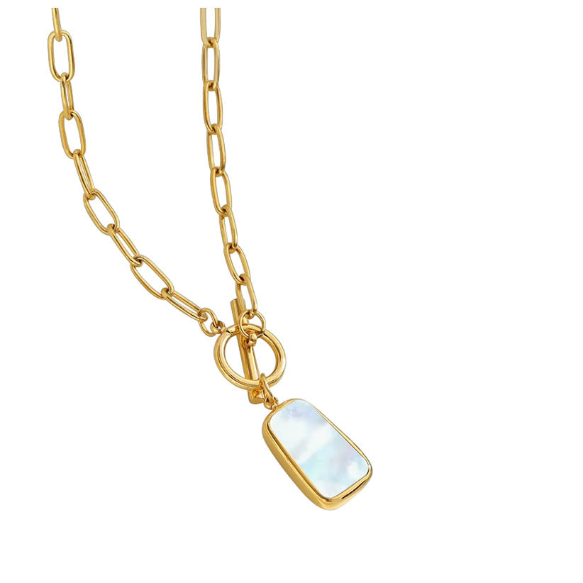 WHITE LEAF 18kt Plated Gold with Mother of Pearl Lariat Necklace
