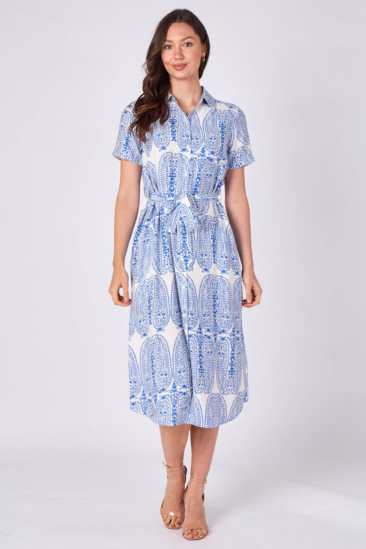 Paisley Midi Shirt Dress in Blue