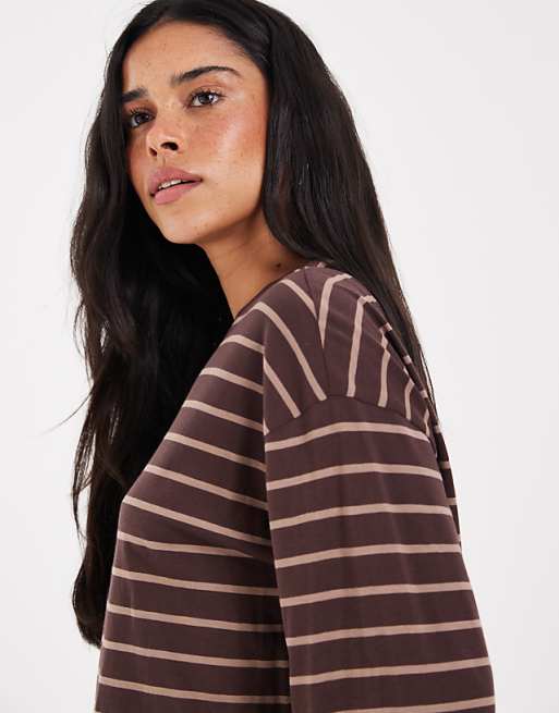 ONLY Happy Stripe Top in Brown