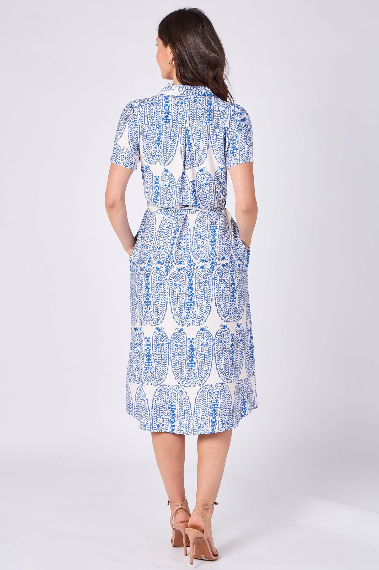 Paisley Midi Shirt Dress in Blue