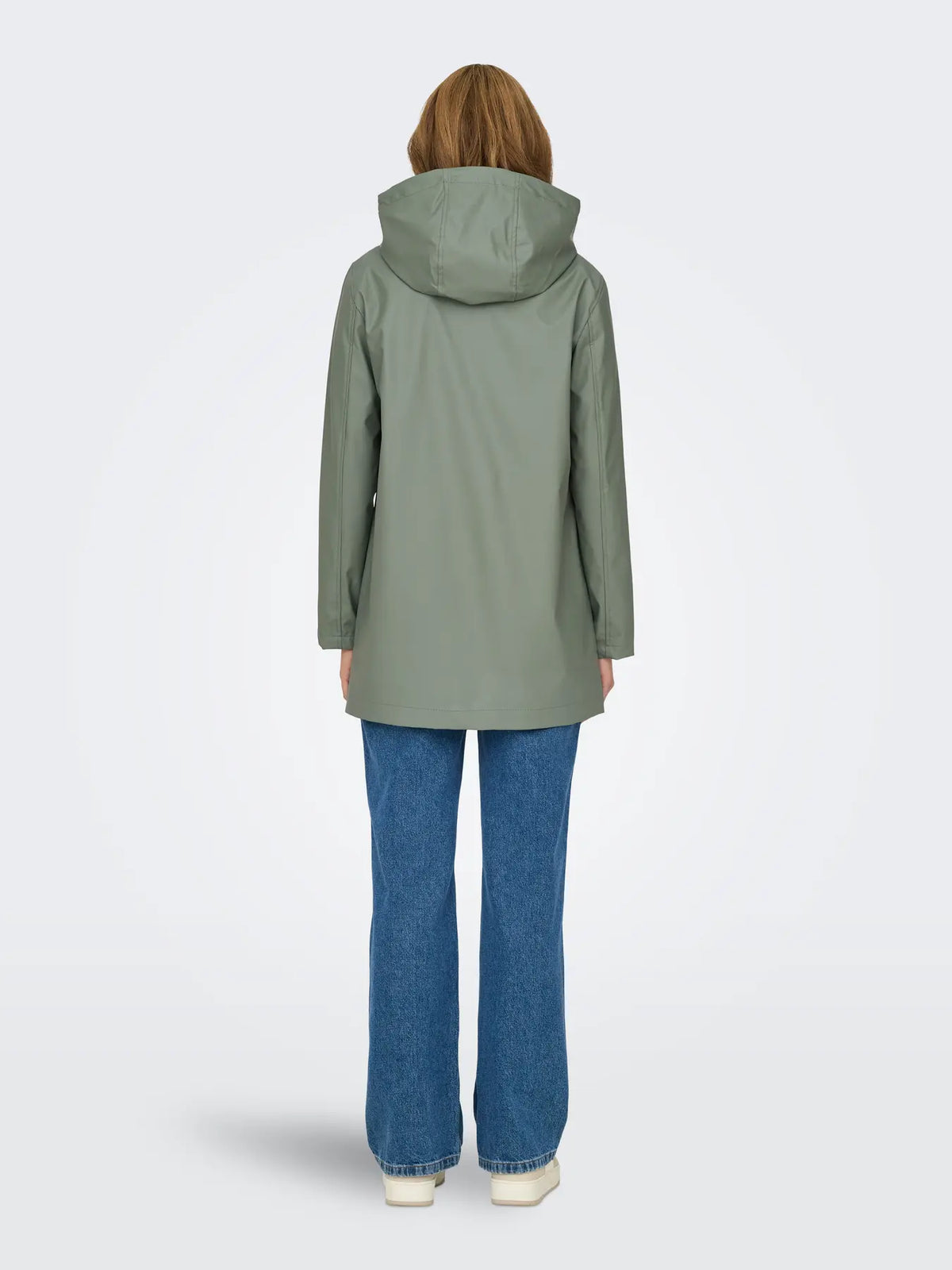 ONLY Elisa Longline Rubberised Raincoat in Agave Green