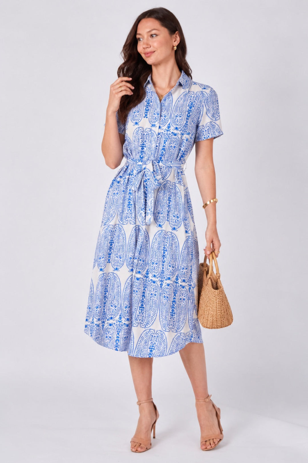 Paisley Midi Shirt Dress in Blue