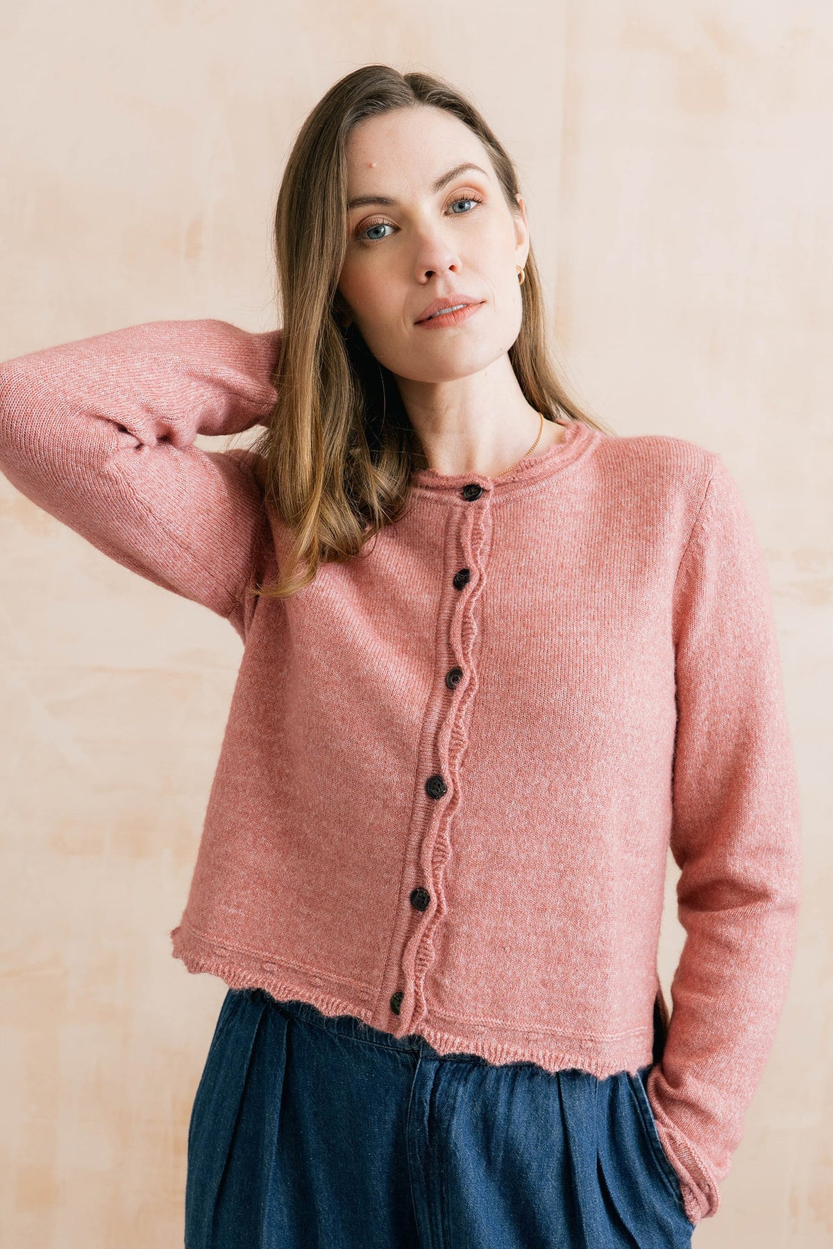 Lily & Me Elodie Scallop Knit Cardigan Vintage rose