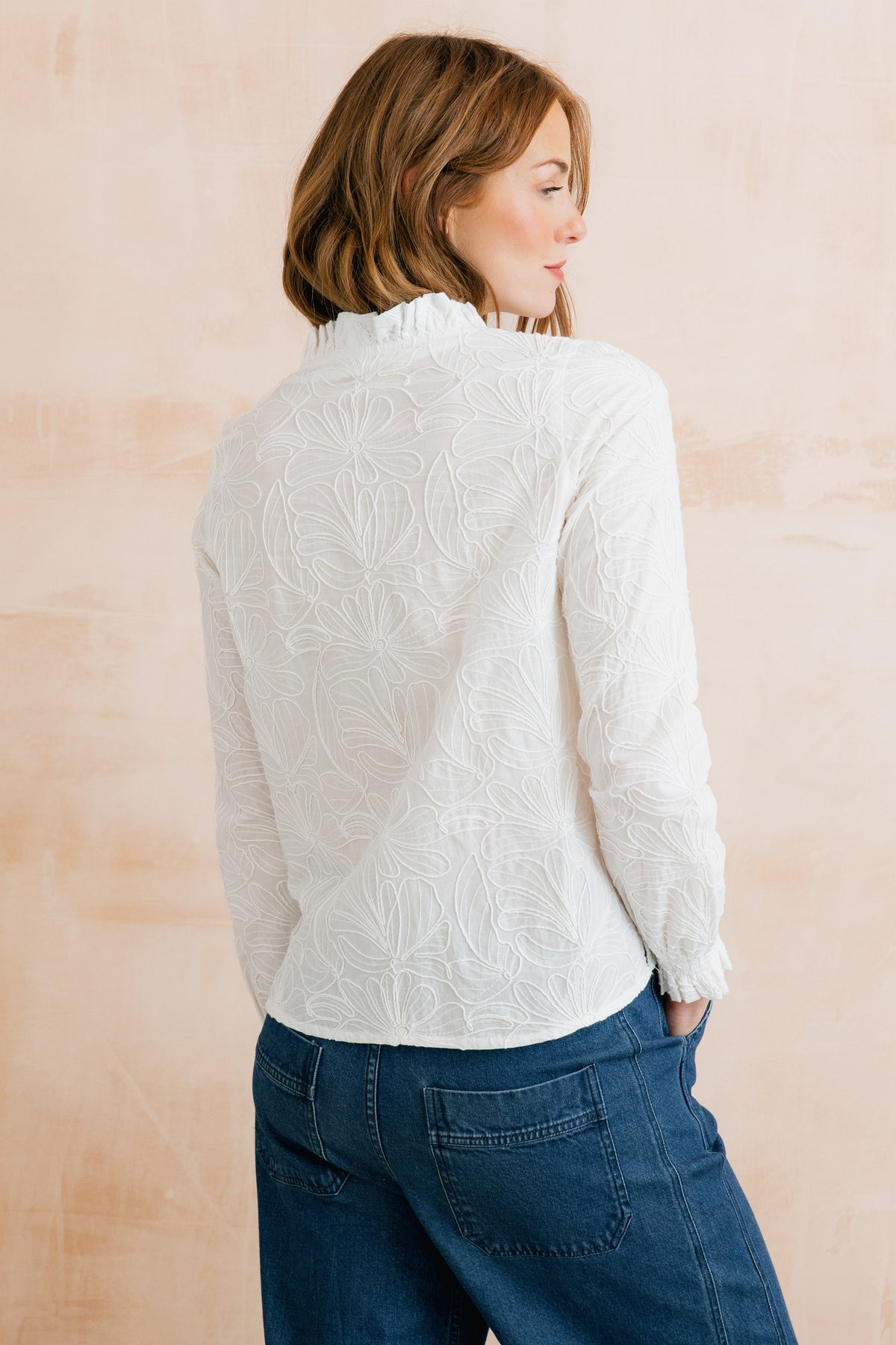 Lily & Me Kit Ruffle Embroidered Bloom Blouse