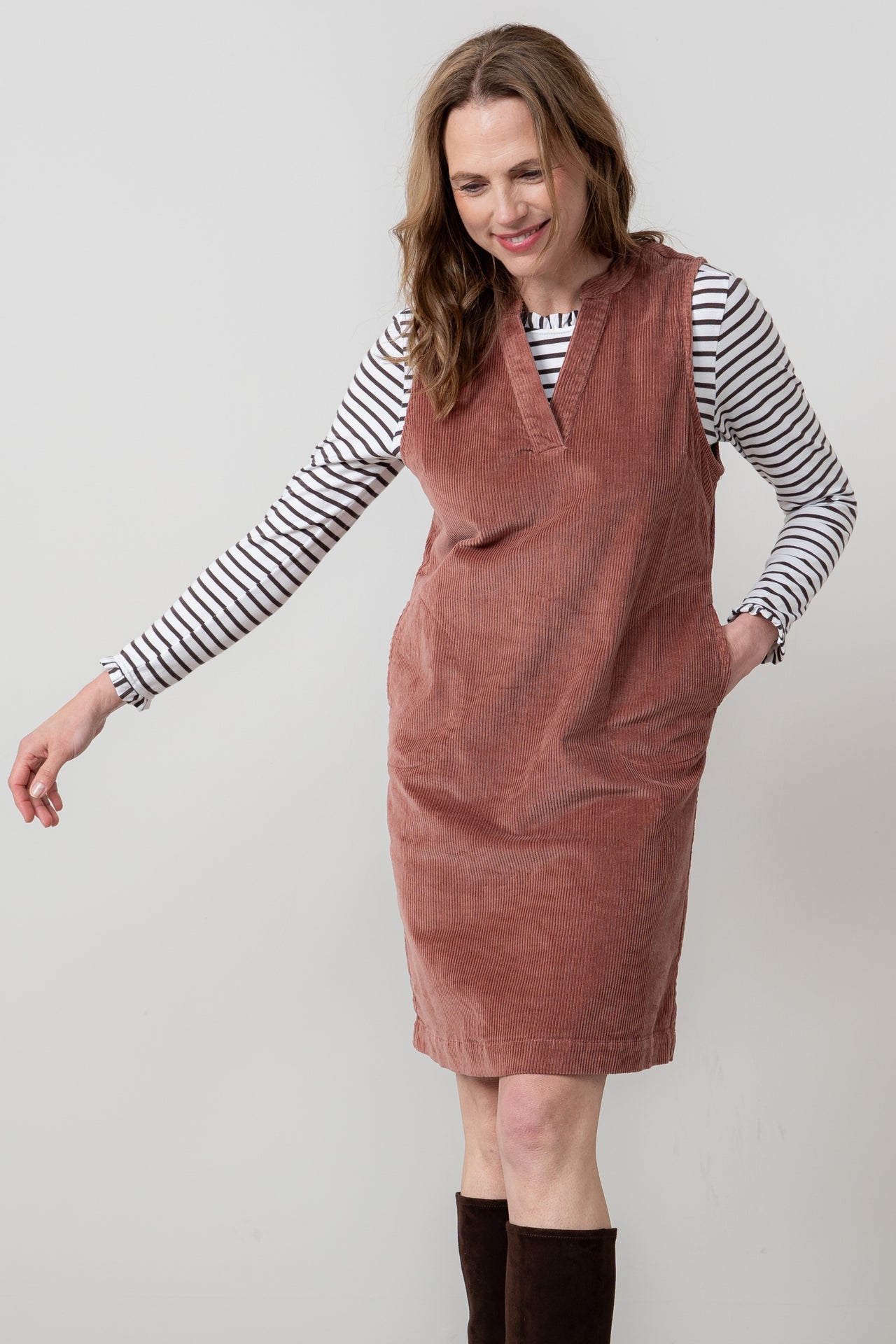 Lily & Me Belle Jumbo Cord Dress Antique Rose