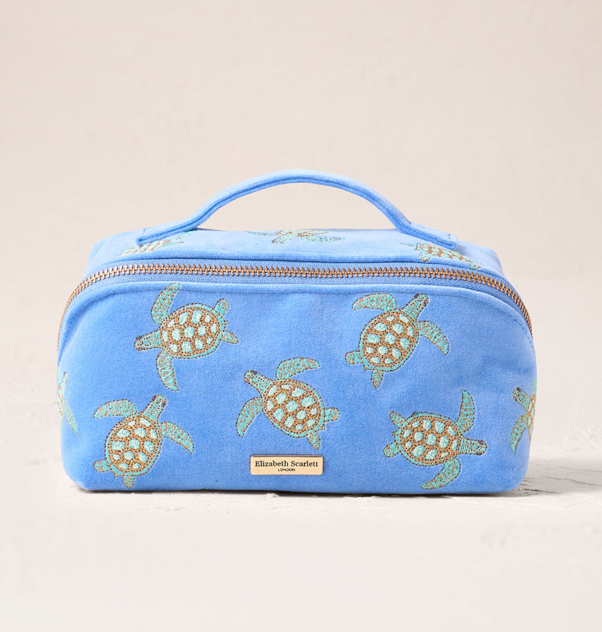 Turtle Conservation Open Flat Makeup Bag in Caribbean Blue