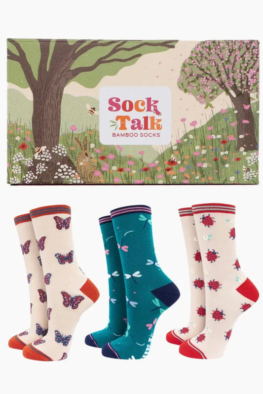 Spring Insects Bamboo Socks Gift Set Box