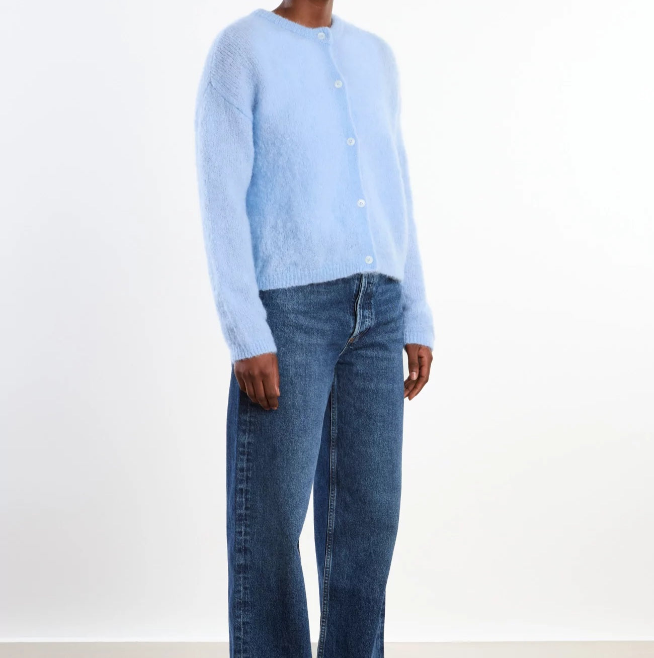 Mohair Long Sleeve Cardi in Powder Blue