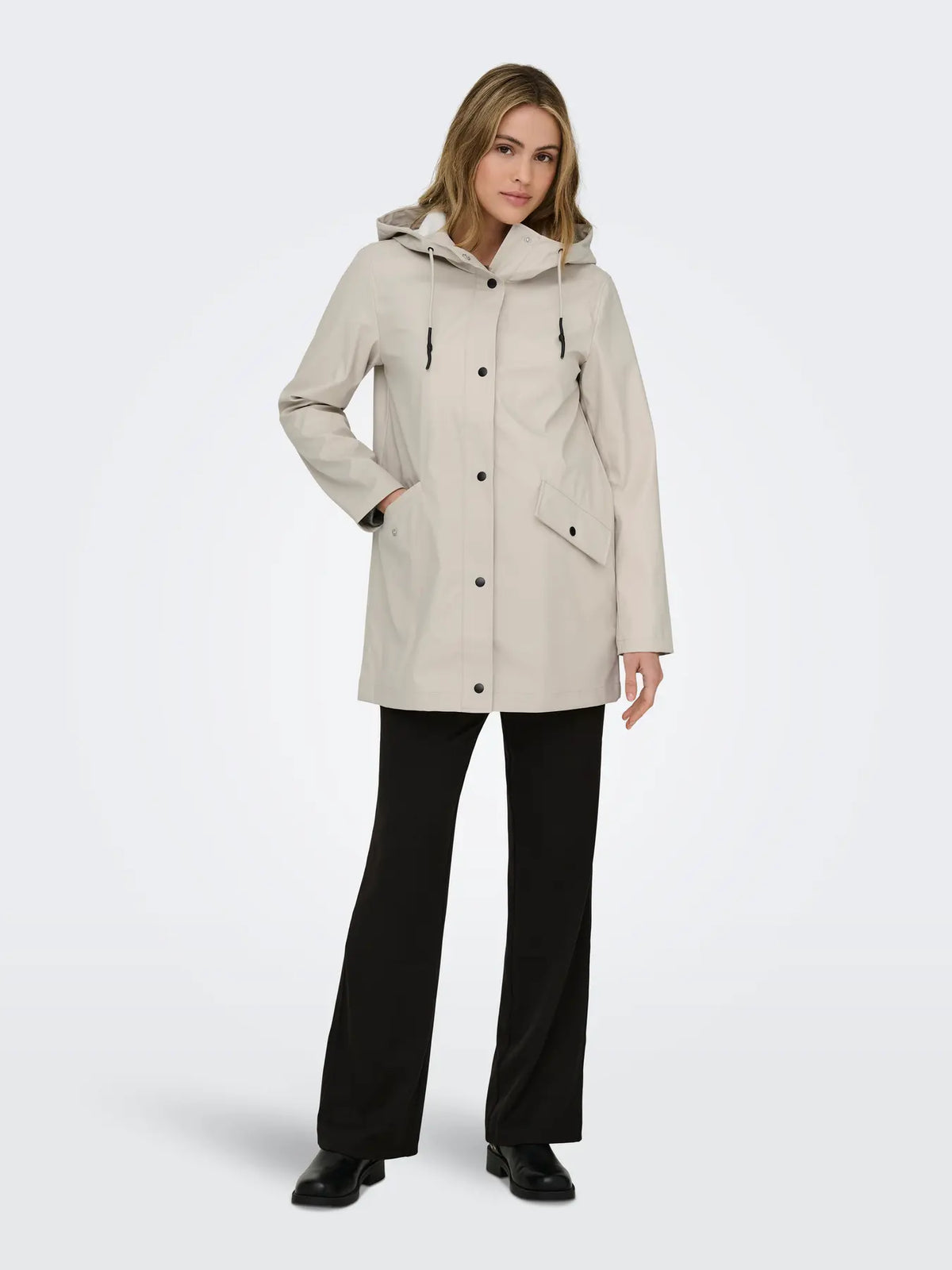ONLY Elisa Longline Rubberised Raincoat in Pebble