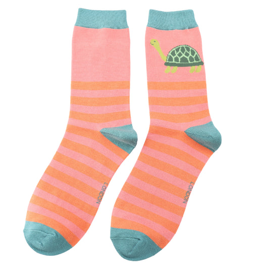 Turtle & Pink Stripes Bamboo Socks