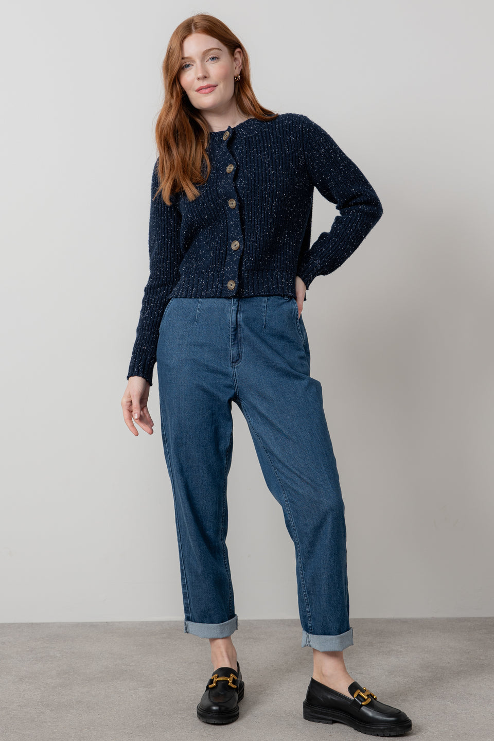 Lily & Me June Fleck Knit Rib Cardigan Navy