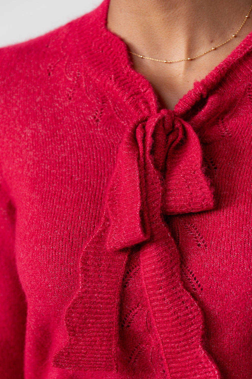 Lily & Me Elise Tie Neck Pointelle Jumper Scarlett Berry