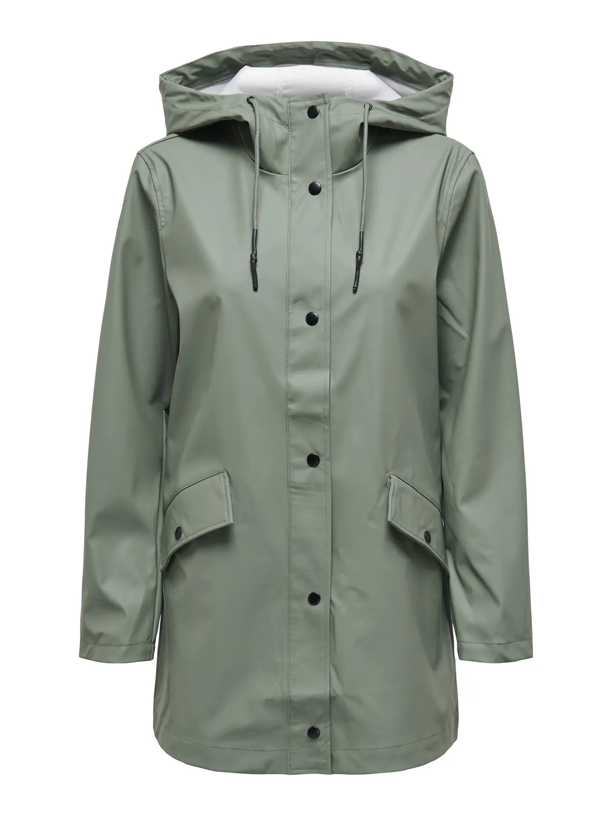 ONLY Elisa Longline Rubberised Raincoat in Agave Green