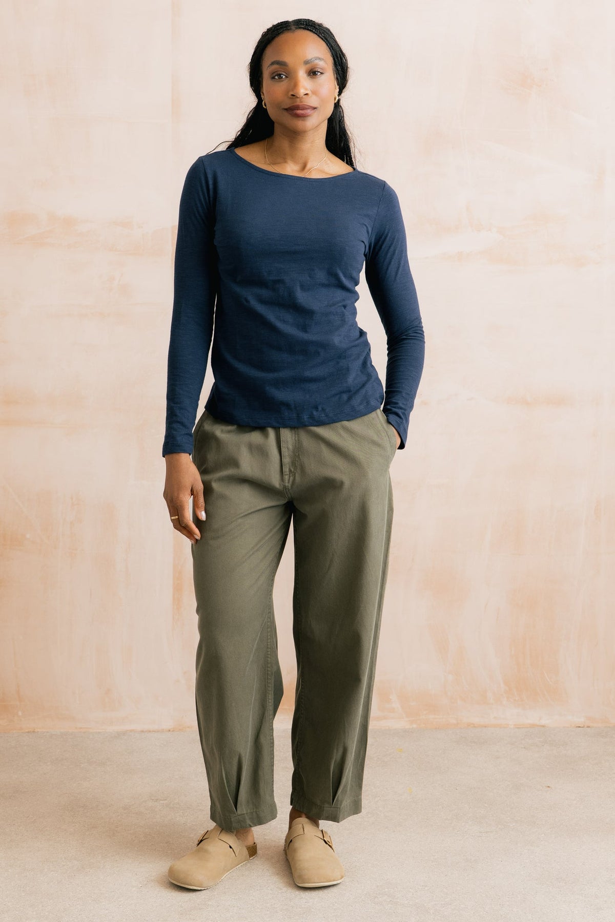 Lily & Me Shirin Olive Relaxed Barrel Leg Trousers