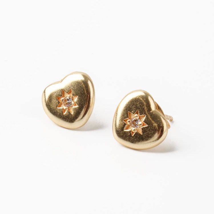 My Doris Crystal Gold Heart Starburst Stud Earrings