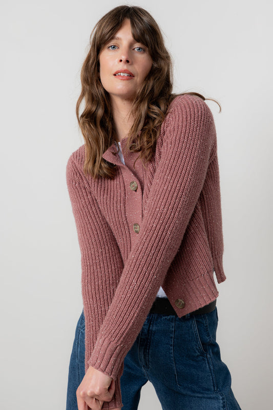 Lily & Me June Fleck Knit Rib Cardigan Antique Rose