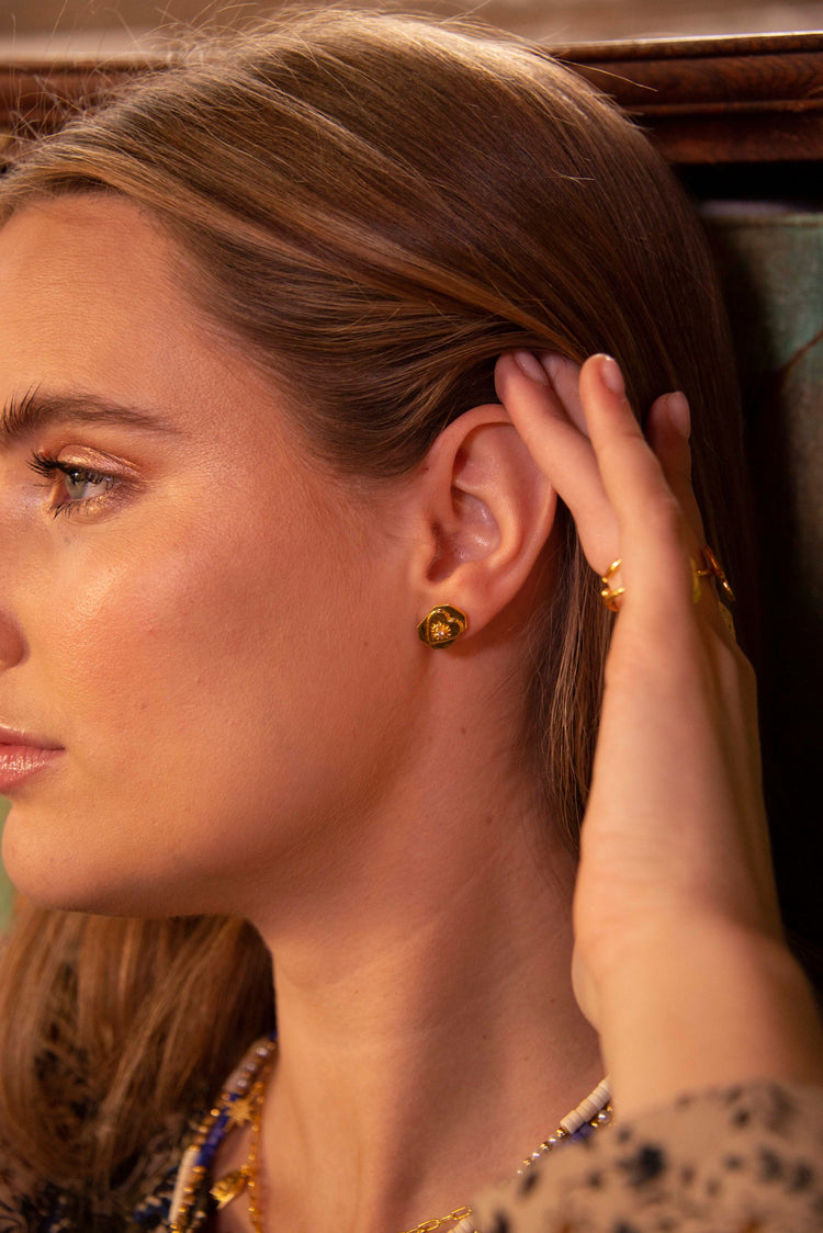 My Doris Gold Crystal Heart Stud Earrings