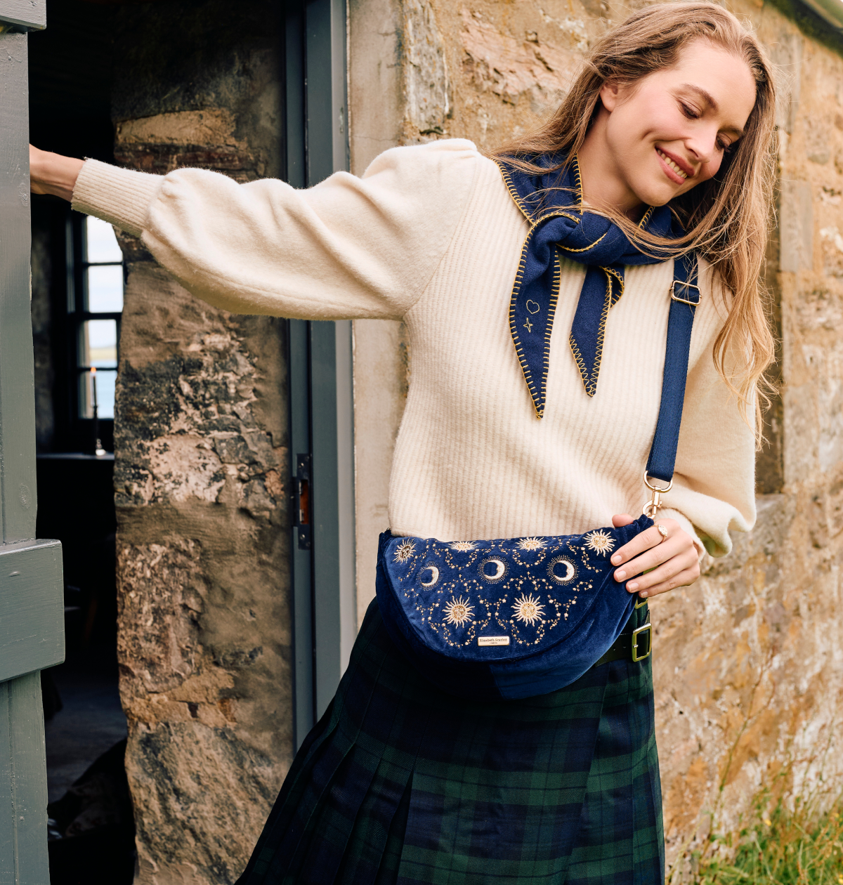 Celestial Sun & Moon Velvet Cross Body Sling Bag