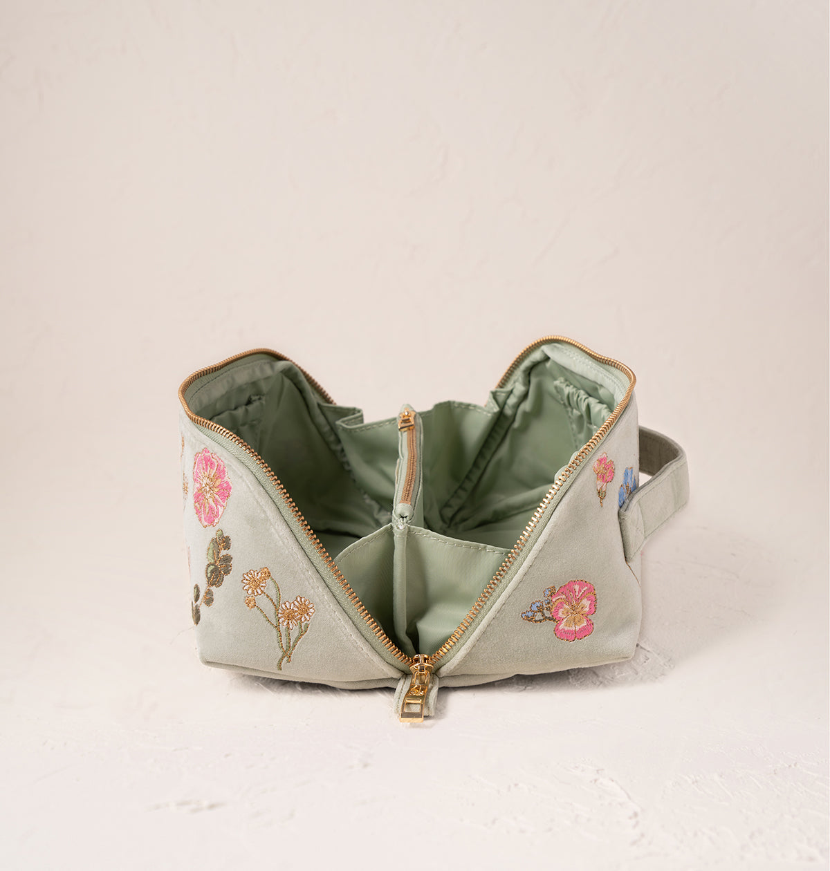 Pressed Flower Open Flat Makeup Bag in Sage