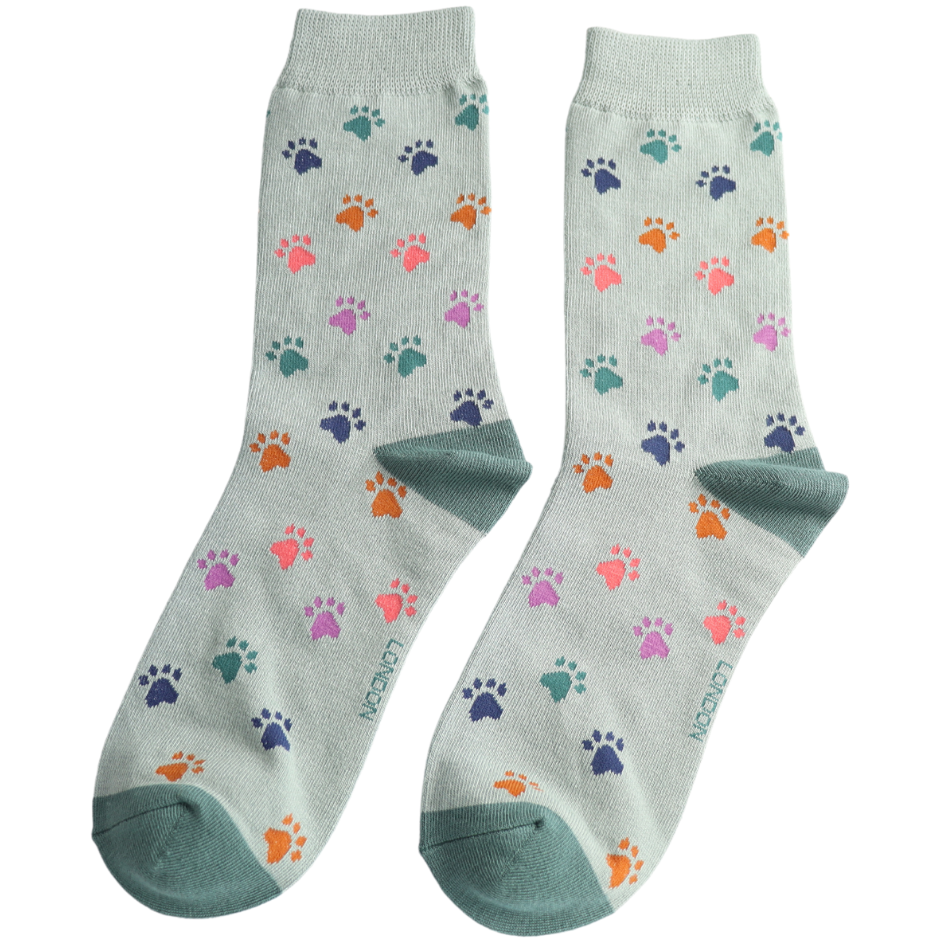 Duck Egg Paw Prints Bamboo Socks