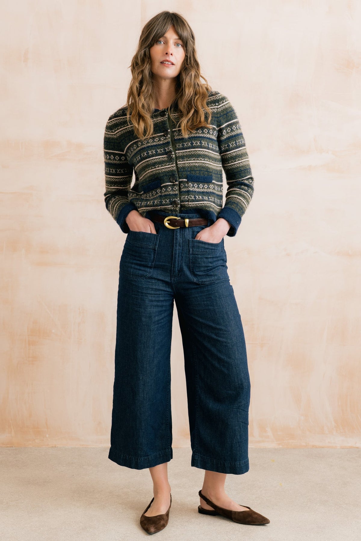 Lily & Me Amelia Cropped Wide Leg Dark Wash Denim Trousers