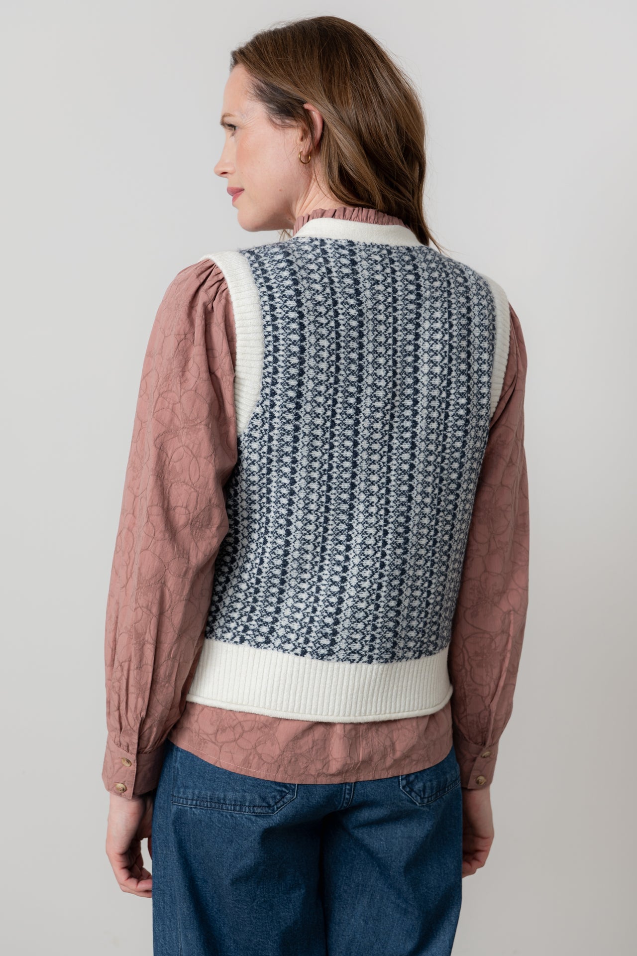 Gwyneth Fair Isle Vest in Ivory & Navy