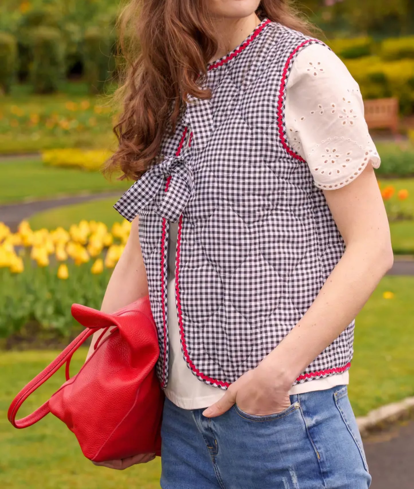 Noa Quilted Cotton Gilet - Gingham